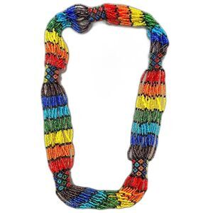 Tropical Rainbow Guatemalan Seed bead Multi Strand Statement Necklace